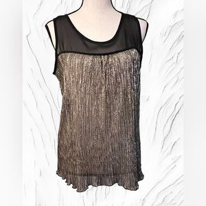 Women’s Alya Sleeveless, Metallic And Sheer Shirt, Black & Silver, Size Medium
